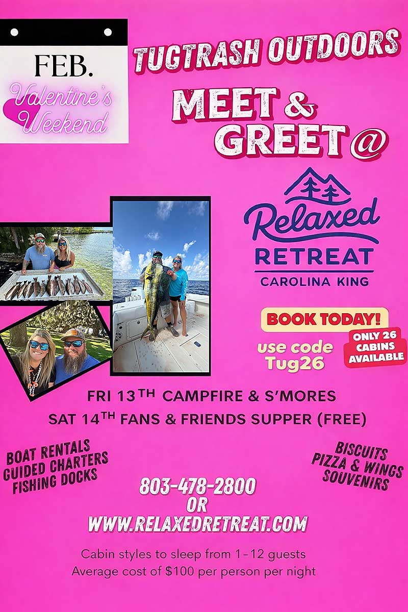 Tug Trash Outdoors 2026 Meet and Greet flyer.